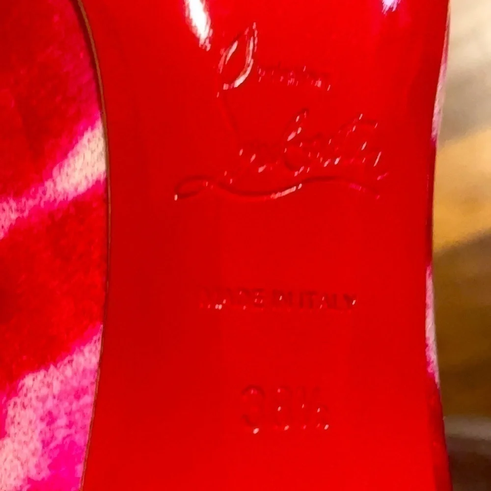 CHRISTIAN Louboutin EU38.5 patent leather, Christmas Candy cane like print 100mm